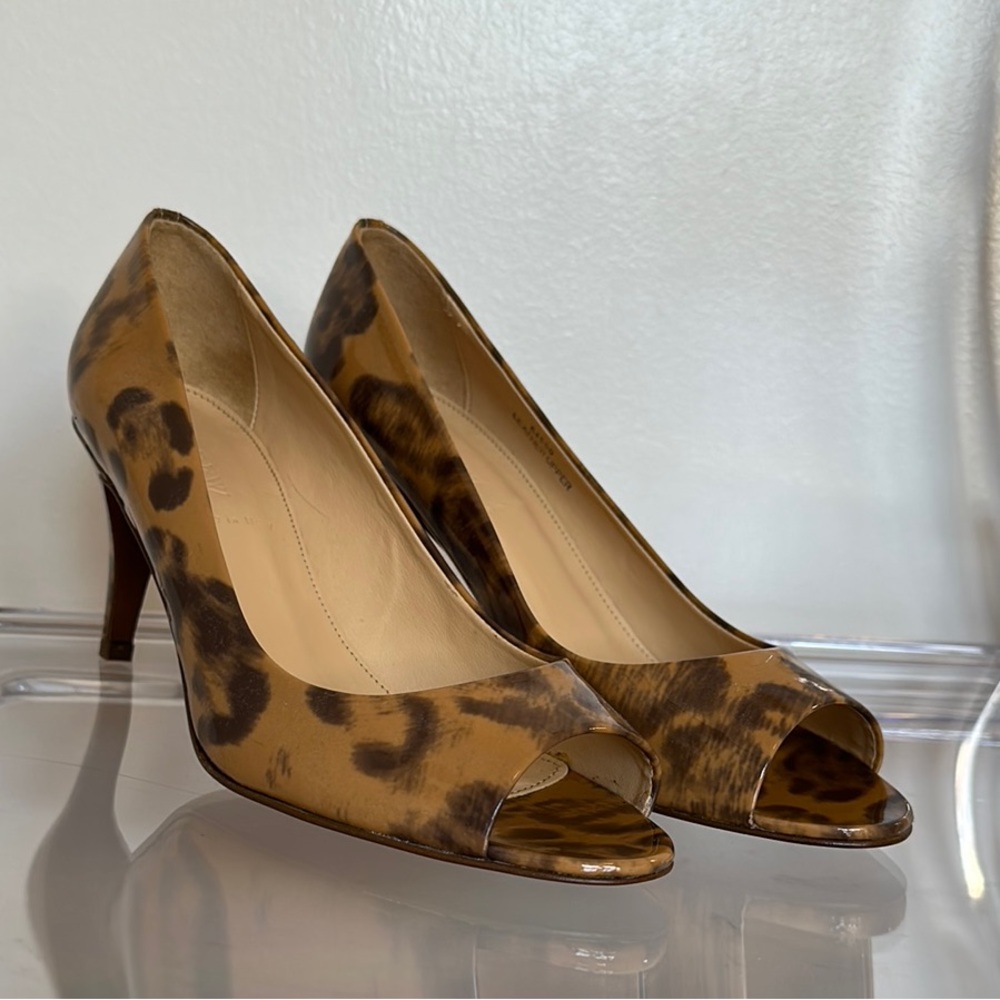 J. Crew Patent Leather Leopard Print Peep Toe Heels